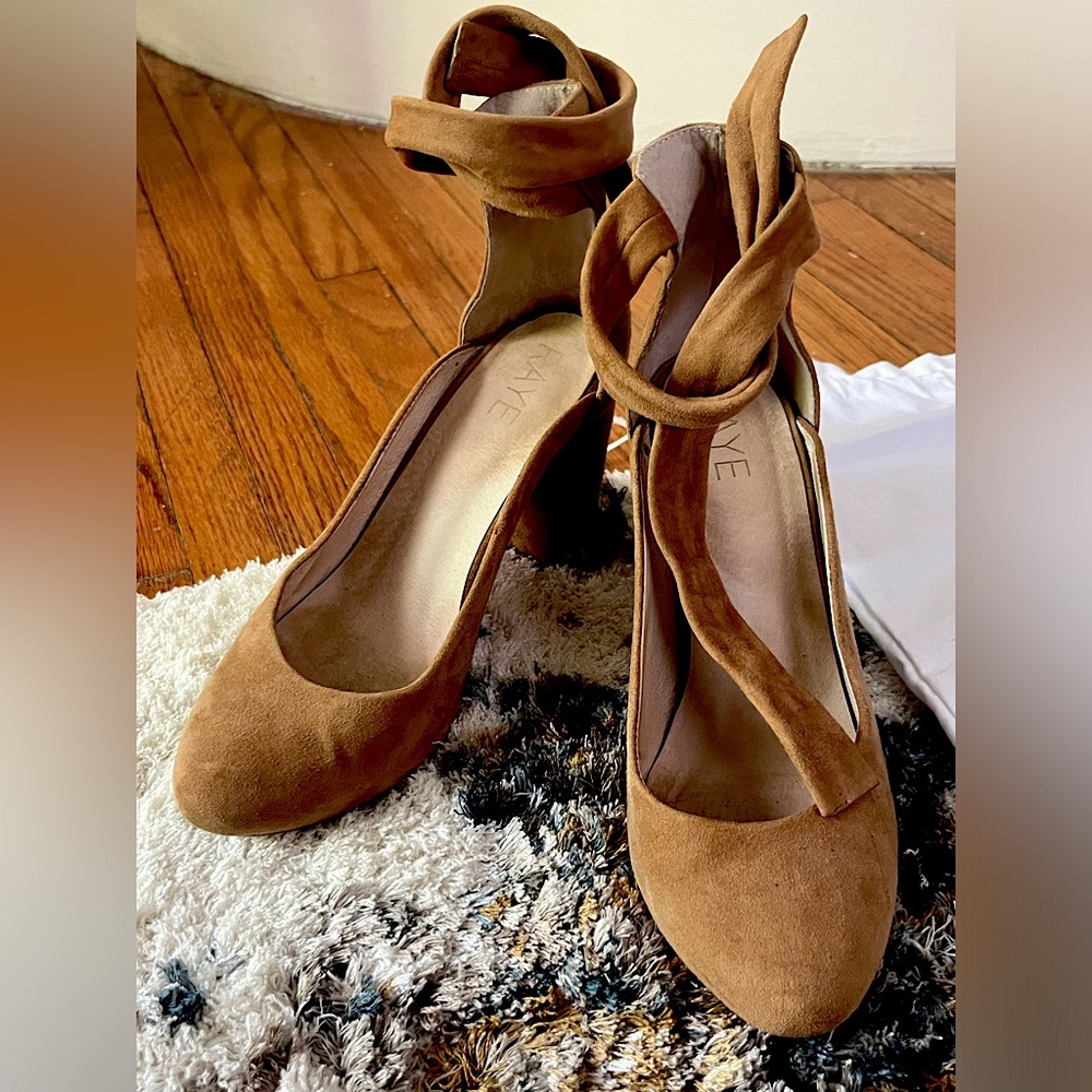 Tan Suede Raye ankle tie heels - 4” tall - size 6.5 - gently worn